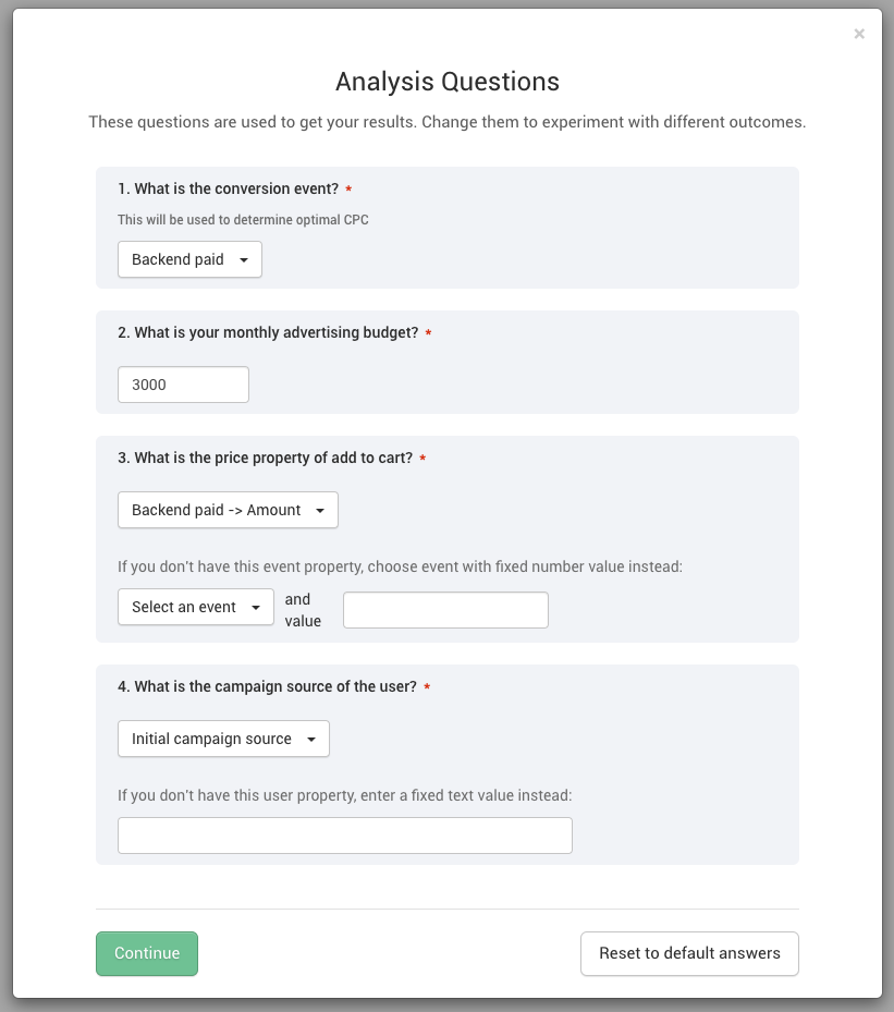 End-user questions based on the defined variables